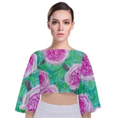 Roses With Gray Skies Tie Back Butterfly Sleeve Chiffon Top by okhismakingart