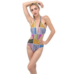 Electric Field Art Collage Ii Plunging Cut Out Swimsuit