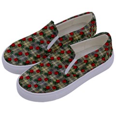 Roses Yellow Plaid Kids  Canvas Slip Ons