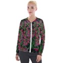 Pink-Fringed Leaves Velour Zip Up Jacket View1