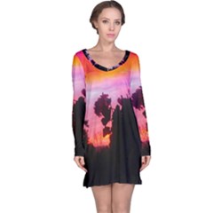 Sunset And Geraniums Long Sleeve Nightdress by okhismakingart