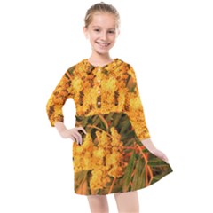 Yellow Sideways Sumac Kids  Quarter Sleeve Shirt Dress