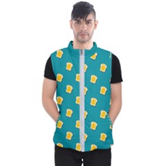 Toast With Cheese Pattern Turquoise Green Background Retro Funny Food Men s Puffer Vest by genx