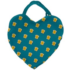 Toast With Cheese Pattern Turquoise Green Background Retro Funny Food Giant Heart Shaped Tote by genx