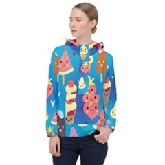 Cute Food Characters Clipart             Women Hooded Front Pocket Windbreaker