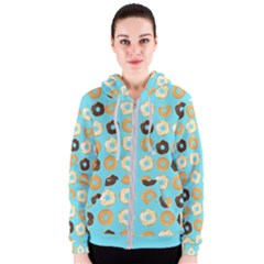 Donuts Pattern With Bites Bright Pastel Blue And Brown Women s Zipper Hoodie by genx