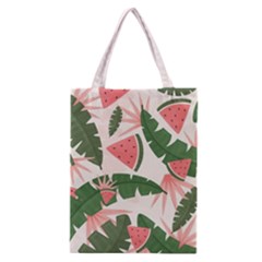 Tropical Watermelon Leaves Pink And Green Jungle Leaves Retro Hawaiian Style Classic Tote Bag by genx