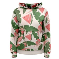 Tropical Watermelon Leaves Pink And Green Jungle Leaves Retro Hawaiian Style Women s Pullover Hoodie by genx