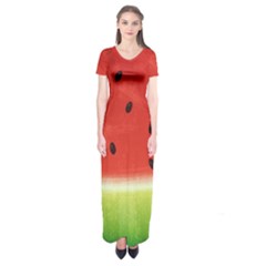 Juicy Paint Texture Watermelon Red And Green Watercolor Short Sleeve Maxi Dress by genx