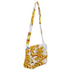 Chinese Dragon Golden Shoulder Bag With Back Zipper by Sudhe