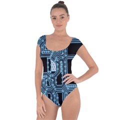 Circuit Pcb Tile Tiling Computer Short Sleeve Leotard  by Pakrebo