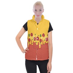 Pizza Topping Funny Modern Yellow Melting Cheese And Pepperonis Women s Button Up Vest by genx