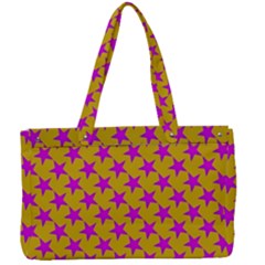 Pink Stars Pattern On Yellow Canvas Work Bag by BrightVibesDesign