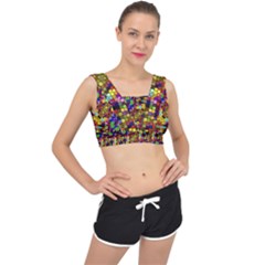 Color Mosaic Background Wall V-back Sports Bra by Pakrebo