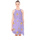 Pizza Pattern Violet pepperoni cheese funny slices Halter Collar Waist Tie Chiffon Dress View1