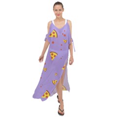 Pizza Pattern Violet Pepperoni Cheese Funny Slices Maxi Chiffon Cover Up Dress by genx