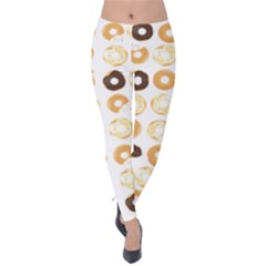 Donuts Pattern With Bites Bright Pastel Blue And Brown Cropped Sweatshirt Velvet Leggings by genx