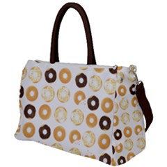 Donuts Pattern With Bites Bright Pastel Blue And Brown Cropped Sweatshirt Duffel Travel Bag by genx