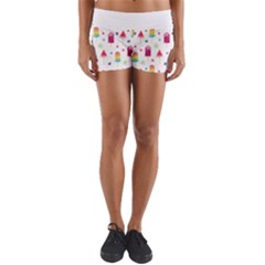 Popsicle Juice Watercolor With Fruit Berries And Cherries Summer Pattern Yoga Shorts by genx