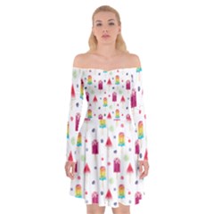 Popsicle Juice Watercolor With Fruit Berries And Cherries Summer Pattern Off Shoulder Skater Dress by genx