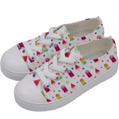 Popsicle Juice Watercolor With Fruit Berries And Cherries Summer Pattern Kids  Low Top Canvas Sneakers by genx