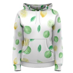 Lemon And Limes Yellow Green Watercolor Fruits With Citrus Leaves Pattern Women s Pullover Hoodie by genx