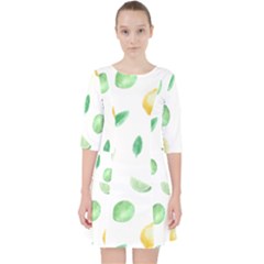 Lemon And Limes Yellow Green Watercolor Fruits With Citrus Leaves Pattern Pocket Dress by genx