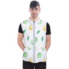 Lemon And Limes Yellow Green Watercolor Fruits With Citrus Leaves Pattern Men s Puffer Vest by genx