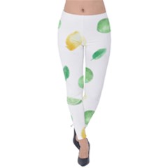 Lemon And Limes Yellow Green Watercolor Fruits With Citrus Leaves Pattern Velvet Leggings by genx