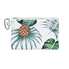 Pineapple Tropical Jungle Giant Green Leaf Watercolor Pattern Canvas Cosmetic Bag (medium) by genx