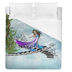 Cute Fairy Dancing On A Piano Duvet Cover (queen Size) by FantasyWorld7