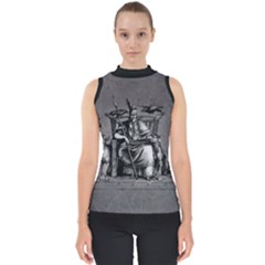 Odin On His Throne With Ravens Wolf On Black Stone Texture Mock Neck Shell Top by snek