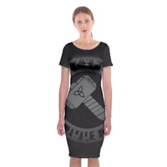 Thor Hammer With Runes Valhalla Tristella Viking Norse Mythology Mjolnir  Classic Short Sleeve Midi Dress by snek