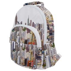 Hong Kong Skyline Watercolor Painting Poster Rounded Multi Pocket Backpack