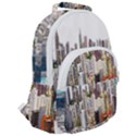 Hong Kong Skyline Watercolor Painting Poster Rounded Multi Pocket Backpack View2