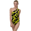 Black and Yellow Leopard Style Paint Splash Funny Pattern  To One Side Swimsuit View1