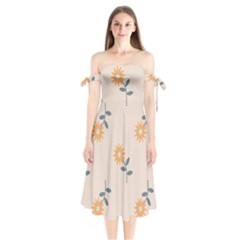 Flowers Continuous Pattern Nature Shoulder Tie Bardot Midi Dress by HermanTelo