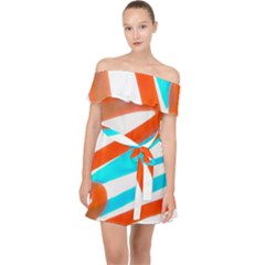 Abstract Colors Print Design Off Shoulder Chiffon Dress