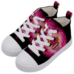 Monster Pink Eyes Aggressive Fangs Kids  Mid-top Canvas Sneakers by HermanTelo