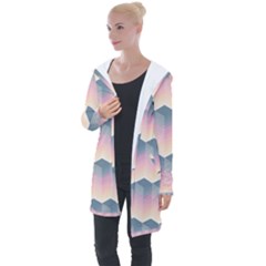 Seamless Pattern Background Block Pink Longline Hooded Cardigan by HermanTelo