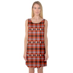 Plaid Pattern Red Squares Skull Sleeveless Satin Nightdress by HermanTelo