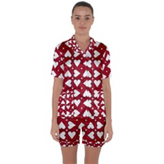 Graphic Heart Pattern Red White Satin Short Sleeve Pyjamas Set by HermanTelo