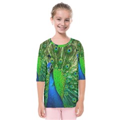 Peacock Peafowl Pattern Plumage Kids  Quarter Sleeve Raglan Tee