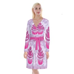 Cupcake Food Purple Dessert Baked Long Sleeve Velvet Front Wrap Dress