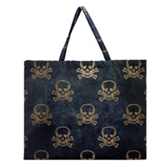 Golden Glitter Skeleton Gothic Zipper Large Tote Bag by HermanTelo