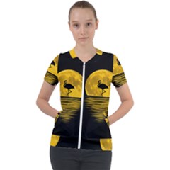 Moon Reflection Flamenco Animal Short Sleeve Zip Up Jacket by HermanTelo