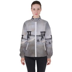 Awesome Whale In The Sky Women s High Neck Windbreaker by FantasyWorld7