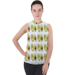 Pattern Avocado Green Fruit Mock Neck Chiffon Sleeveless Top