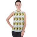 Pattern Avocado Green Fruit Mock Neck Chiffon Sleeveless Top View1