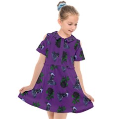 Gothic Girl Rose Purple Pattern Kids  Short Sleeve Shirt Dress by snowwhitegirl